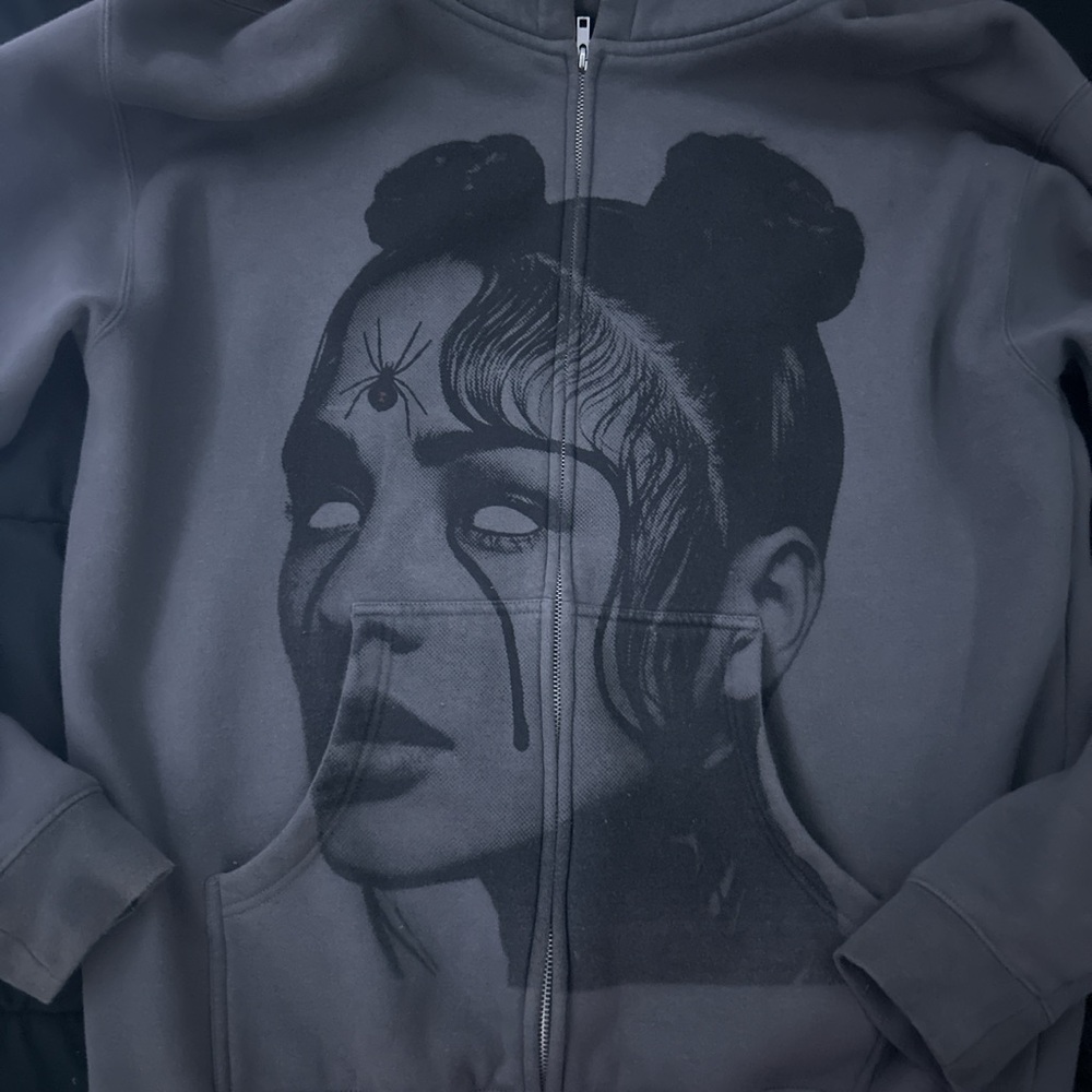 Gray Hoodie with Artistic Face Design